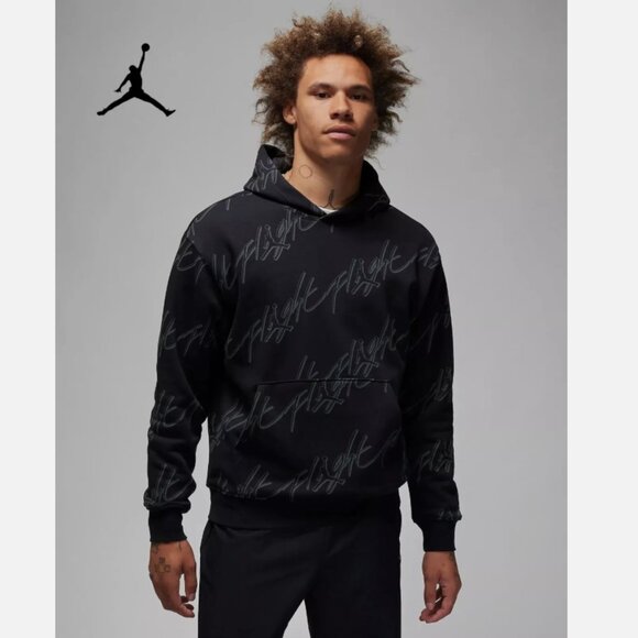 Jordan Flight Essentials All Over Print Mens Fleece Pullover Hoodie Black XL - Picture 3 of 8